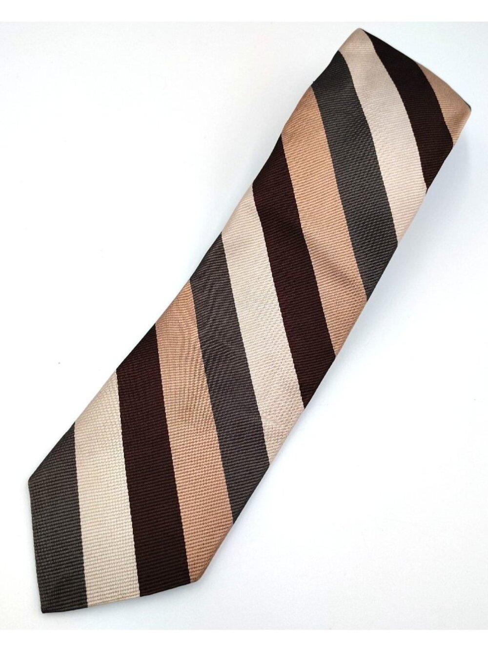 Men's Tie Robert Talbot for Rodes Louisville Hand Sewn Silk Tan Striped Retro